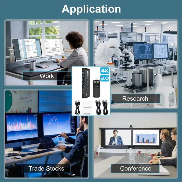 Alt view image 7 of 7 - 2 in 2 Out 4K HDMI 2.0 KVM Switch with 3.5mm Jack Audio Output, USB 3.0 HDMI KVM Switch 2x2 for 2 Computers and 2 Monitors 4K @60Hz with 3 Display Method, Hot Key Switching, IR Control
