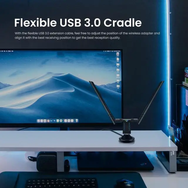 Alt view image 3 of 7 - USB WiFi Adapter for PC, AC1200Mbps USB 3.0 Dual Band WiFi Adapter for Desktop PC with Dual 5dBi Antennas, Supports Win11/10/8.1/8/7/XP, Mac OS 10.9-10.15