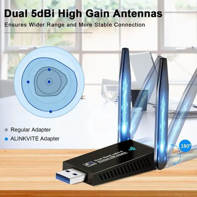 Alt view image 4 of 7 - USB WiFi Adapter 1300Mbps, Dual 5dBi High Gain Antenna Wireless Adapter for PC Desktop Laptop 2.4Ghz/5Ghz WiFi dongle Features 802.11ac Compatible with Windows 10/7/8/8.1/XP/Vista Mac OS Linux