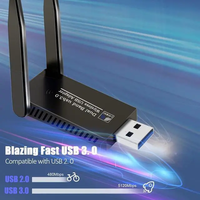 Alt view image 3 of 7 - USB WiFi Adapter 1300Mbps, Dual 5dBi High Gain Antenna Wireless Adapter for PC Desktop Laptop 2.4Ghz/5Ghz WiFi dongle Features 802.11ac Compatible with Windows 10/7/8/8.1/XP/Vista Mac OS Linux