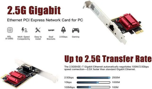 Alt view image 2 of 7 - 2.5 Gigabit Ethernet PCI Express PCI-E Network Card 10/100/1000/2500Mbps RJ45 LAN Adapter Converter for Desktop Windows 10/11 Linux