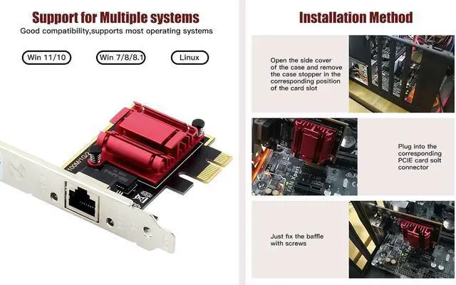 Alt view image 4 of 7 - 2.5 Gigabit Ethernet PCI Express PCI-E Network Card 10/100/1000/2500Mbps RJ45 LAN Adapter Converter for Desktop Windows 10/11 Linux