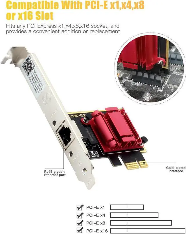 Alt view image 3 of 7 - 2.5 Gigabit Ethernet PCI Express PCI-E Network Card 10/100/1000/2500Mbps RJ45 LAN Adapter Converter for Desktop Windows 10/11 Linux
