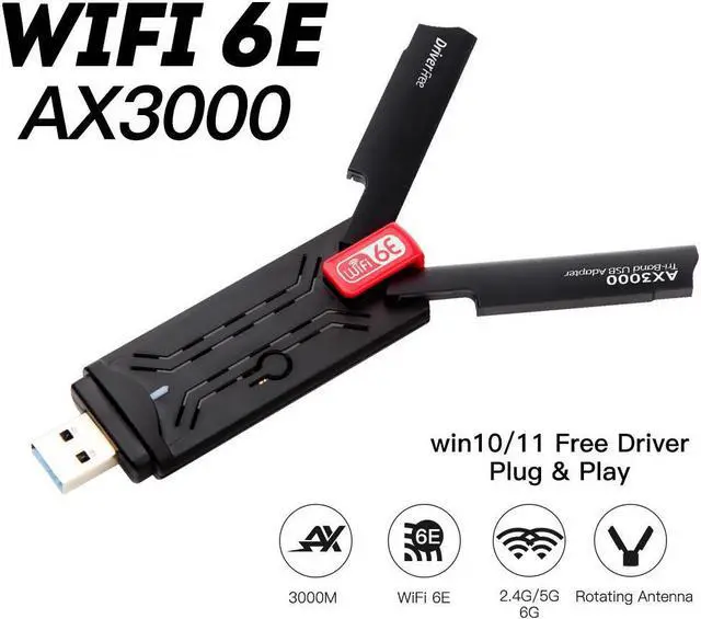 Alt view image 2 of 7 - WiFi 6E USB 3.0 WiFi Adapter for PC Desktop, AX3000 802.11AX Tri-Band 6GHz/5GHz/2.4GHz Dual 5dBi Antennas Wireless USB WiFi Dongle Network Adapter for Laptop Compatible with Windows 11/10 eokCXOY
