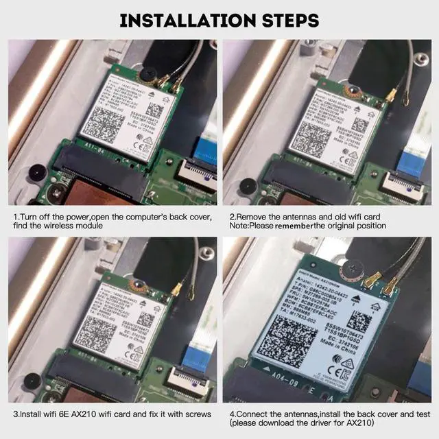 Alt view image 7 of 7 - Tri-Band AX210 Wifi Card Wi-Fi 6E AX210NGW NGFF M.2 2230 160MHz 2x2 MU-MIMO AX3000 Wireless 802.11ax Wi-Fi Bluetooth Network Adapter for PC Windows 10/11(64bit) Only