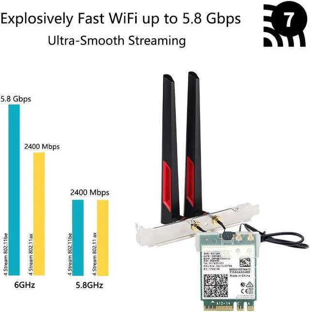 Alt view image 2 of 6 - BE200NG Wi-Fi 7 Desktop Kit 8774Mbps (6G+5G+2.4G) with Bluetooth 5.4, 802.11 be200 M.2 WiFi Card Tri-Band Wireless Network Adapter for PC, Supports Windows 11, 10 (64bit) only.