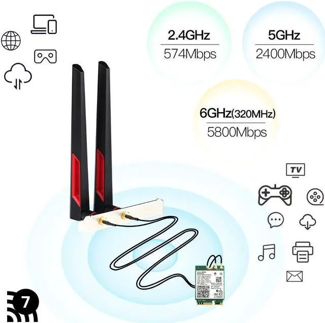 Alt view image 3 of 6 - BE200NG Wi-Fi 7 Desktop Kit 8774Mbps (6G+5G+2.4G) with Bluetooth 5.4, 802.11 be200 M.2 WiFi Card Tri-Band Wireless Network Adapter for PC, Supports Windows 11, 10 (64bit) only.