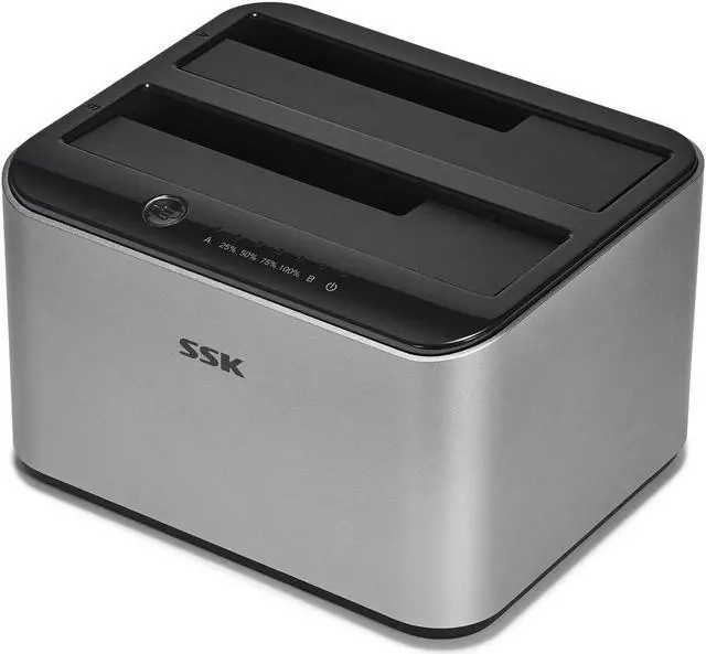 Main image of SSK Aluminum USB 3.0 to SATA Dual Bay External Hard Drive Docking Station for 2.5 & 3.5 Inch HDD SSD SATA, Offline Clone Duplicator Function (16TB Supports)