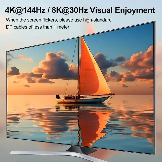 Alt view image 3 of 7 - 8K DisplayPort KVM Switch 3 PC 2 Monitors 8K@30Hz, 4K@144Hz, Dual Monitor Displayport KVM Switch with DisplayPort 1.4 and 4 USB 3.0 Ports for 2 PC/Laptops, with DP + USB Cable and Desktop Controller
