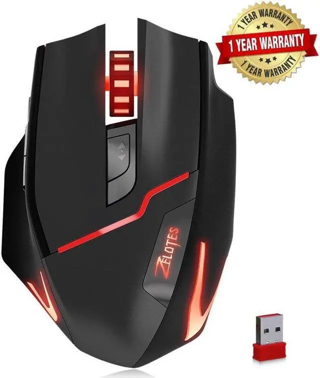 Alt view image 3 of 7 - Zelotes 3200DPI Rechargeable Dual-Mode Wired / Wireless Mouse,6 Adjustable DPI Levels,7 Buttons LED Portable Computer gaming mouse Mice with USB Nano Receiver for Gamer,PC,Mac,Laptop,Macbook,Black