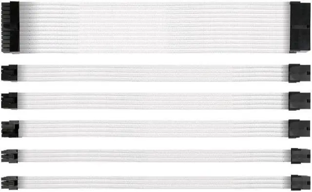 Main image of Power Supply Sleeved Cable /24pin ATX /4+4pin EPS /8-pin PCI-E /6pin PCI-E PSU Extension Cable Kit 30cm Length with Combs, White