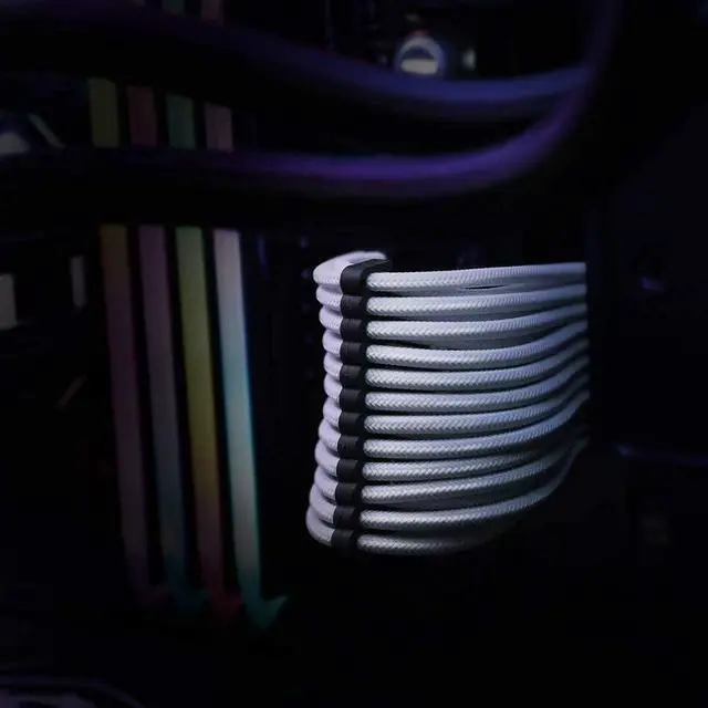 Alt view image 4 of 5 - Power Supply Sleeved Cable /24pin ATX /4+4pin EPS /8-pin PCI-E /6pin PCI-E PSU Extension Cable Kit 30cm Length with Combs, White
