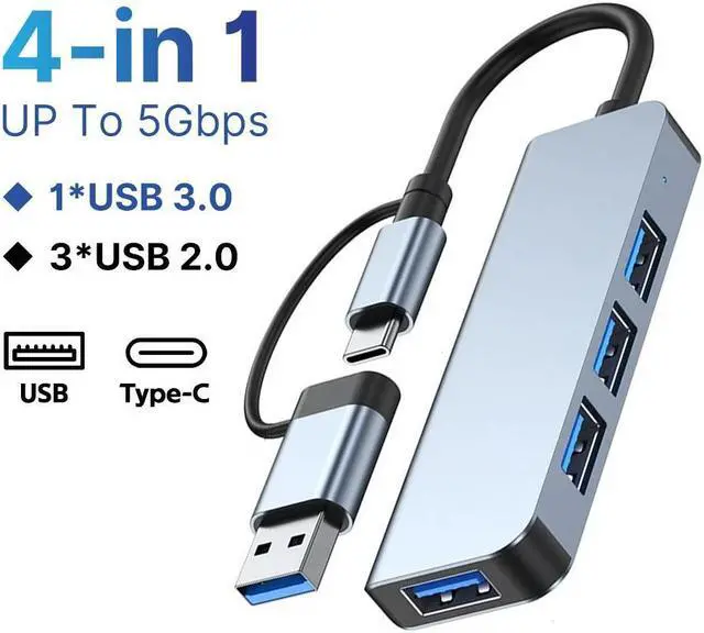 Main image of Aluminum 4 in 1 USB C Splitter USB HUB with USB 3.0,USB 2.0 for MacBook Laptops Desktops