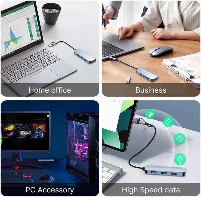Alt view image 5 of 7 - Aluminum 4 in 1 USB C Splitter USB HUB with USB 3.0,USB 2.0 for MacBook Laptops Desktops