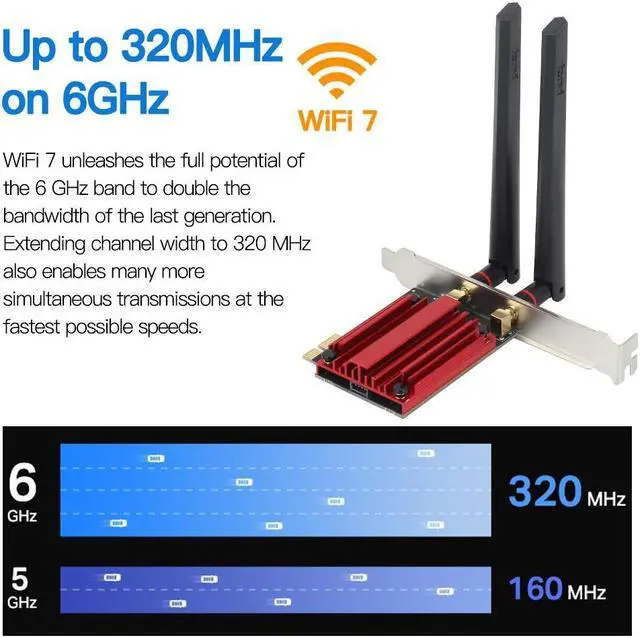 Alt view image 3 of 7 - AX5400 PCIe WiFi 7 WiFi Card for Desktop PC Bluetooth 5.4 WPA3 802.11be AX Tri Band Wireless Adapter with MU-MIMO Ultra-Low Latency Supports Windows 11,10 (Not Support for AMD Motherboard)
