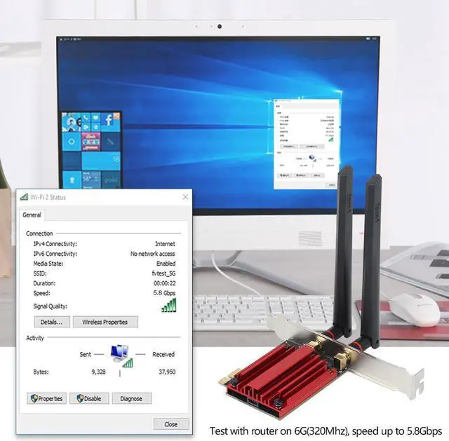 Alt view image 4 of 7 - AX5400 PCIe WiFi 7 WiFi Card for Desktop PC Bluetooth 5.4 WPA3 802.11be AX Tri Band Wireless Adapter with MU-MIMO Ultra-Low Latency Supports Windows 11,10 (Not Support for AMD Motherboard)