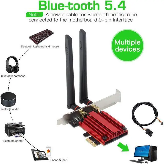 Alt view image 5 of 7 - AX5400 PCIe WiFi 7 WiFi Card for Desktop PC Bluetooth 5.4 WPA3 802.11be AX Tri Band Wireless Adapter with MU-MIMO Ultra-Low Latency Supports Windows 11,10 (Not Support for AMD Motherboard)