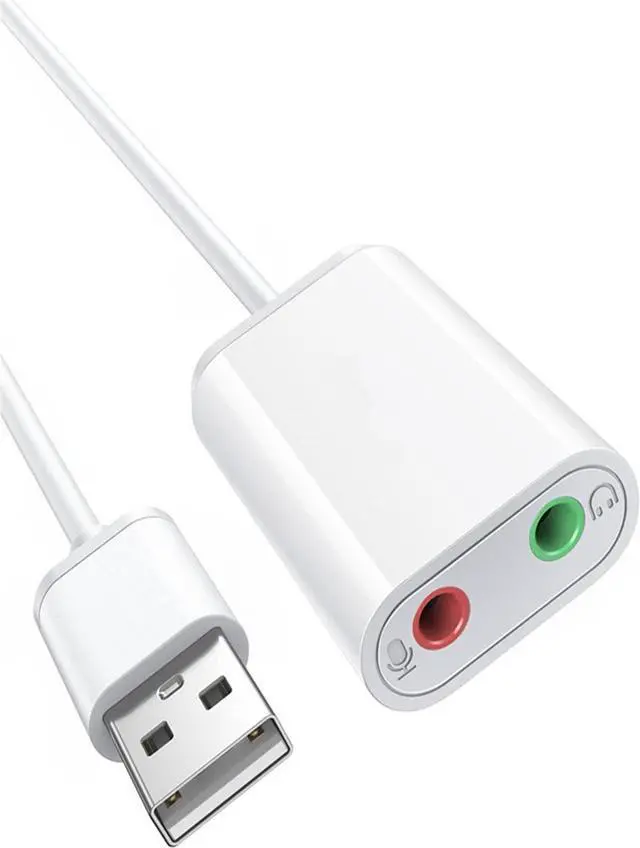 Main image of USB to Audio Jack Sound Card Adapter with Dual TRS 3-Pole 3.5mm Headphone and Microphone USB to Aux 3.5mm External Audio Converter for Windows Mac Linux PC Laptops Desktops PS5 Headsets, White