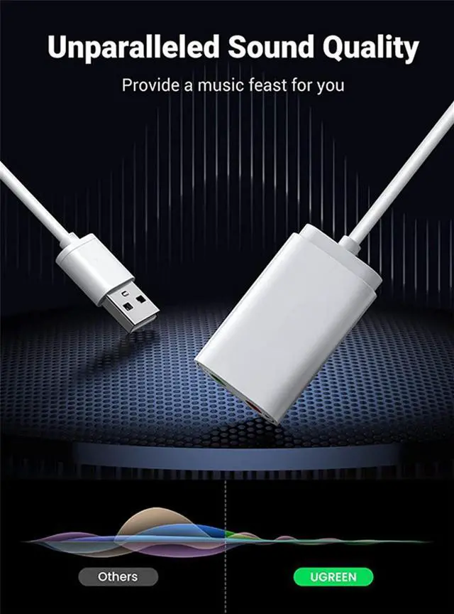 Alt view image 5 of 7 - USB to Audio Jack Sound Card Adapter with Dual TRS 3-Pole 3.5mm Headphone and Microphone USB to Aux 3.5mm External Audio Converter for Windows Mac Linux PC Laptops Desktops PS5 Headsets, White