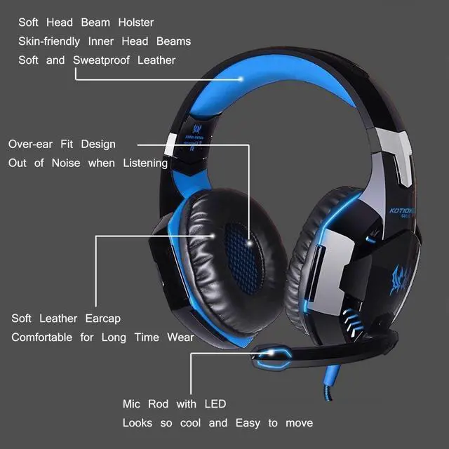 Alt view image 6 of 7 - Professional Stereo Bass Game Headphone with Mic and LED Light, Gaming Headset Wired Earphone Noise Canceling for PC Computer