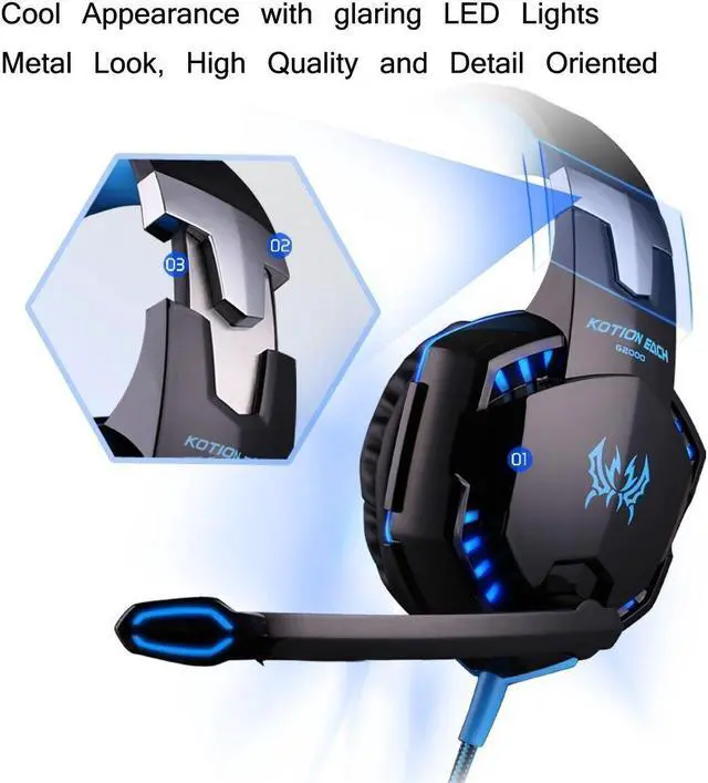 Alt view image 5 of 7 - Professional Stereo Bass Game Headphone with Mic and LED Light, Gaming Headset Wired Earphone Noise Canceling for PC Computer