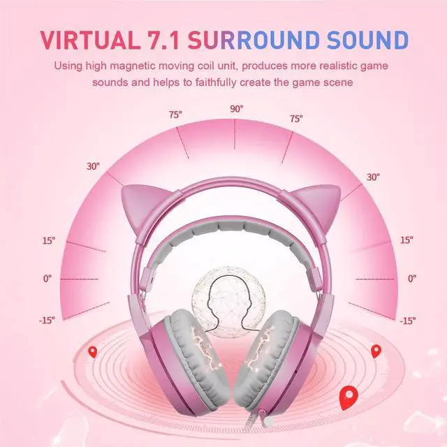 Alt view image 2 of 7 - SOMIC G951 Pink Lovely Cat Shape Noise Cancelling Girl Gaming Headphones, Virtual 7.1 Surround Sound Effect Headset with SVE Vibration and Cute LED Light Pattern For PS4 PC Laptop Games