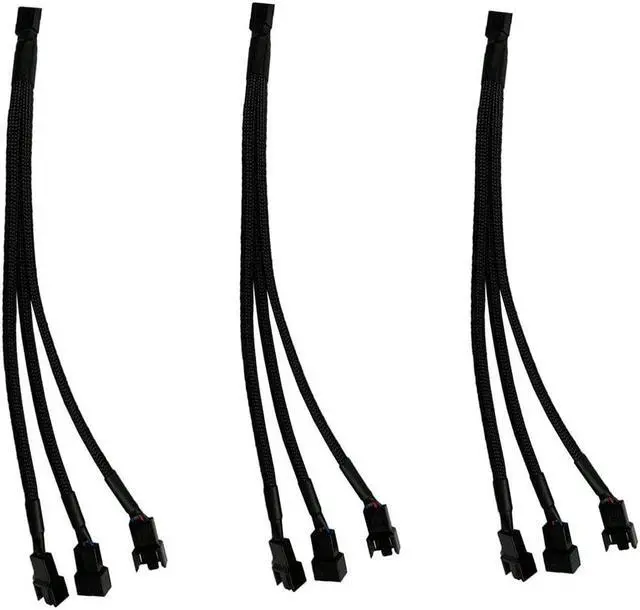 Main image of 3 Pack PWM Fan Splitter, Black Sleeved Braided Y Computer Fan Splitter,4 pin Fan Adapter Cable, CPU Fan Splitter 1 to 3 Converter,Fan Extension Power Cable.(1 to 3)