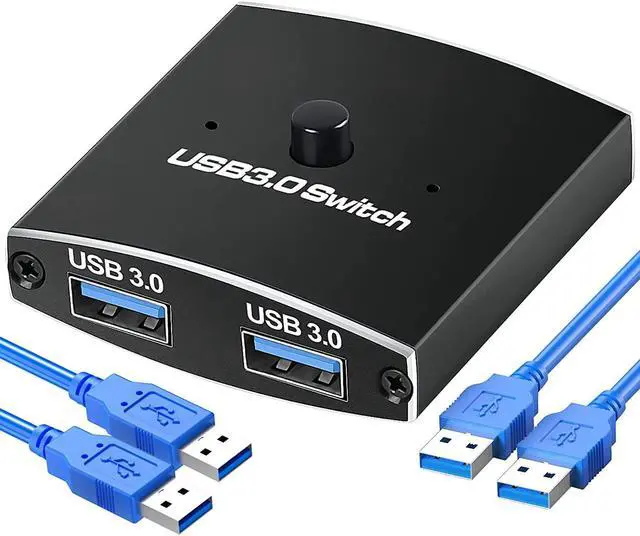 Main image of 2 Ports USB Switch 3.0 KVM Switch, Bi-Directional USB Switch Selector 2 in 1 Out/1 in 2 Out, USB Switcher 2 Computers Share 1 USB Devices for PCs Mouse Keyboard Printer Scanner (with 2 USB 3.0 Cables)
