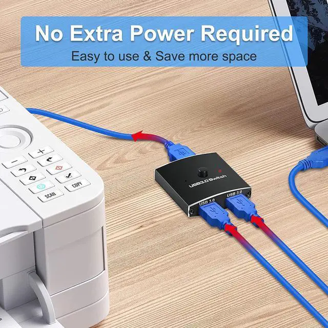 Alt view image 4 of 7 - 2 Ports USB Switch 3.0 KVM Switch, Bi-Directional USB Switch Selector 2 in 1 Out/1 in 2 Out, USB Switcher 2 Computers Share 1 USB Devices for PCs Mouse Keyboard Printer Scanner (with 2 USB 3.0 Cables)