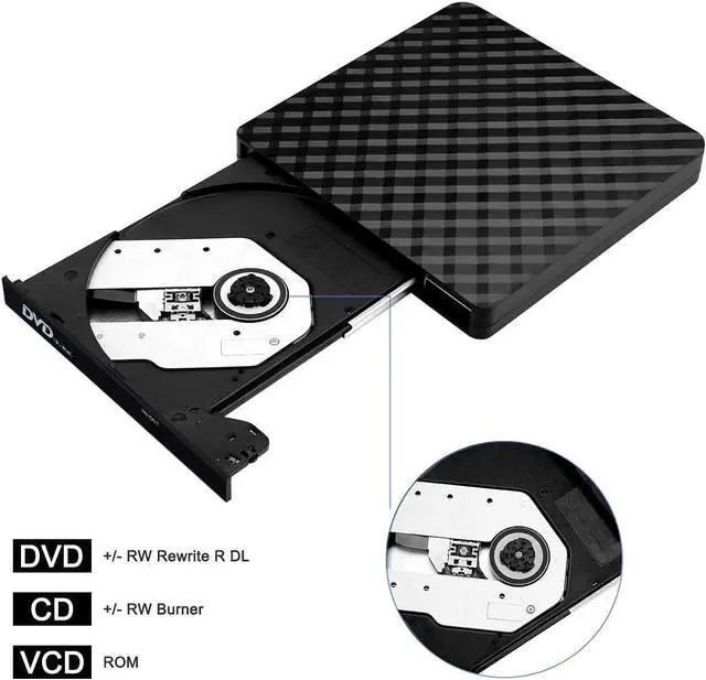 Alt view image 6 of 7 - Portable USB 3.0 External CD DVD Drive, 8X DVD+-R/RW DVD Burner for Acer 5 Nitro Aspire 5 E 15 Inspire E15 Laptop Computer, Super Super Multi 24X CD-RW Writer Black Plaid Pattern