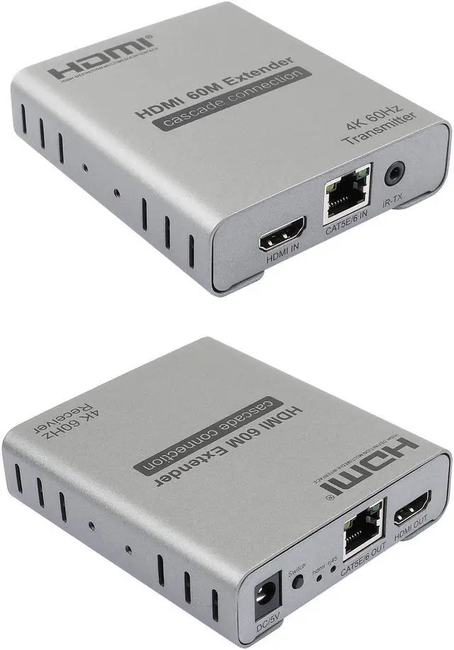 Alt view image 4 of 7 - HDMI Extender 4K@60Hz(4:4:4 8bit) Over CAT6 Cable Up to 60m (196 feet) Support HDCP 2.2 and Cascade Transmission