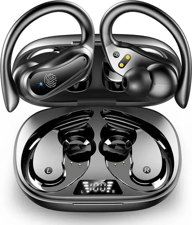 Main image of Ture Wireless Earbud, Bluetooth 5.1 Headphones with Dual LED Digital Display 42Hrs Playtime, IP7 Super Waterproof Running Headset with Earhooks Stereo Sound Wireless Earphones with Mic (Black) eokCXOY
