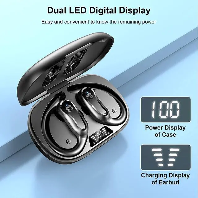 Alt view image 3 of 7 - Ture Wireless Earbud, Bluetooth 5.1 Headphones with Dual LED Digital Display 42Hrs Playtime, IP7 Super Waterproof Running Headset with Earhooks Stereo Sound Wireless Earphones with Mic (Black) eokCXOY