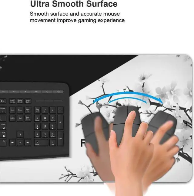 Alt view image 5 of 5 - Isptewhie Black and White Cherry Blossom Gaming Mouse Pad XL Extended Large Mouse Mat Desk Pad Stitched Edges Mousepad Long Nonslip Rubber Base Mice Pad 31.5 X 11.8 Inch