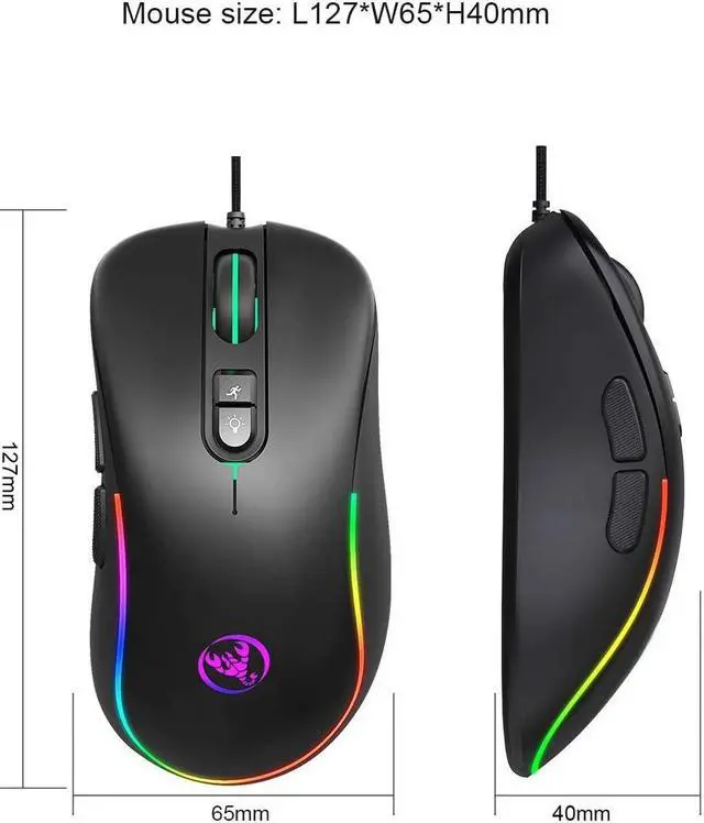Alt view image 7 of 7 - Gaming Mouse Wired [6400 DPI] [Programmable] [Breathing Light] Ergonomic Game USB Computer Gaming Mice RGB Gamer Desktop Laptop PC Gaming Mouse, 7 Buttons for Windows 7/8/10/XP Vista Linux