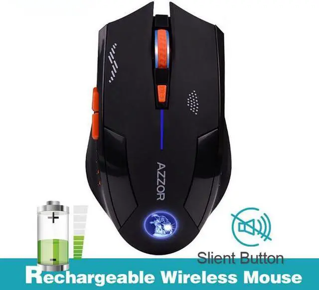 Alt view image 2 of 7 - Rechargeable Wireless Mouse Slient Button Computer Gaming 2400DPI Built-in Battery with Charging Cable For PC Laptop Black