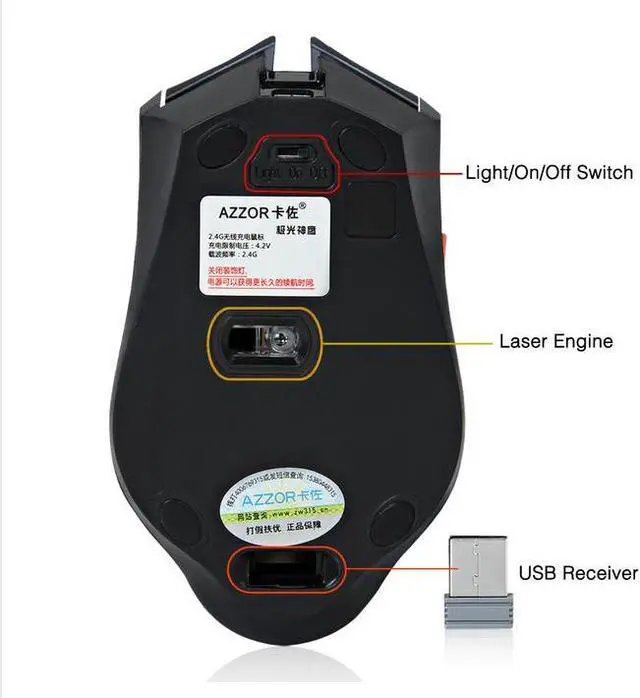 Alt view image 3 of 7 - Rechargeable Wireless Mouse Slient Button Computer Gaming 2400DPI Built-in Battery with Charging Cable For PC Laptop Black
