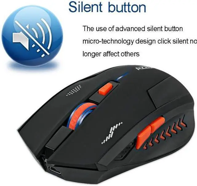 Alt view image 7 of 7 - Rechargeable Wireless Mouse Slient Button Computer Gaming 2400DPI Built-in Battery with Charging Cable For PC Laptop Black
