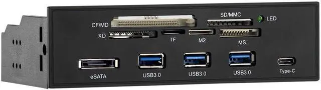 Alt view image 4 of 7 - 5.25" PC Computer Front panel USB 2.0 card reader with 3 ports USB3.0,Type-C, eSATA,MD,SD/MMC,XD,TF,M2,MS,64G CF Reader
