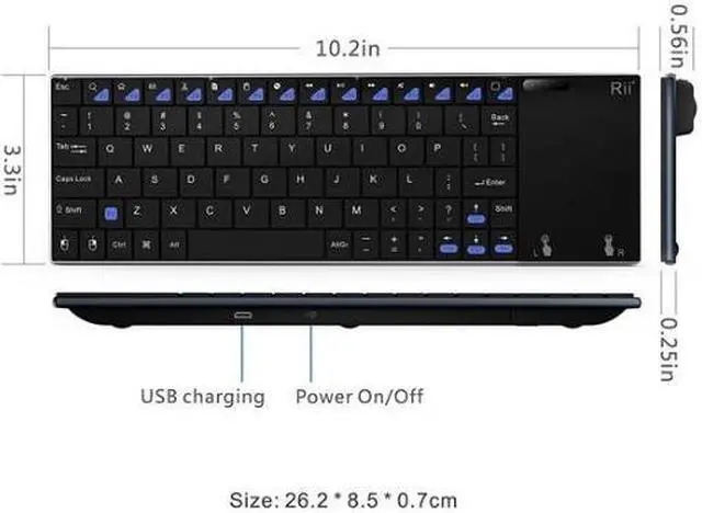 Alt view image 2 of 7 - Rii Mini K12+ Stainless Steel cover wireless keyboard with large built-in touchpad and rechargable Li-ion Battery for PC, Laptop, Raspberry PI 2, Smart TV, IPTV, Android Box.