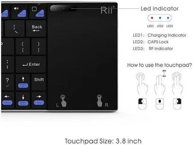 Alt view image 6 of 7 - Rii Mini K12+ Stainless Steel cover wireless keyboard with large built-in touchpad and rechargable Li-ion Battery for PC, Laptop, Raspberry PI 2, Smart TV, IPTV, Android Box.
