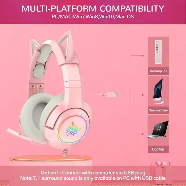Alt view image 2 of 7 - K9 Gaming Headset with Removable Cat Ears, for PS5, PS4, Nintendo Switch, PC, with Surround Sound, RGB LED Light & Noise Canceling Retractable Microphone