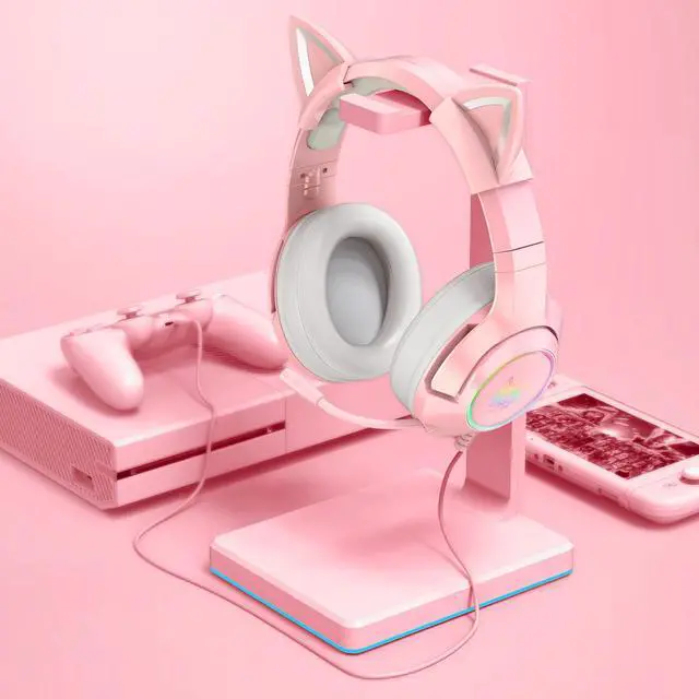 Alt view image 4 of 7 - K9 Gaming Headset with Removable Cat Ears, for PS5, PS4, Nintendo Switch, PC, with Surround Sound, RGB LED Light & Noise Canceling Retractable Microphone