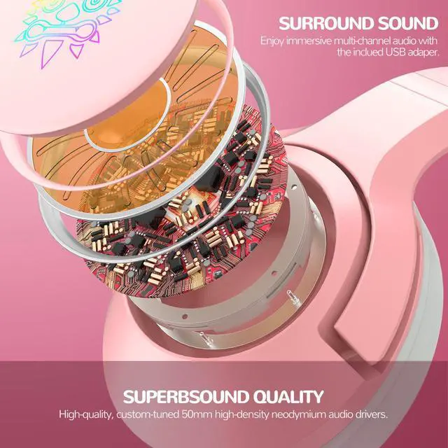 Alt view image 5 of 7 - K9 Gaming Headset with Removable Cat Ears, for PS5, PS4, Nintendo Switch, PC, with Surround Sound, RGB LED Light & Noise Canceling Retractable Microphone