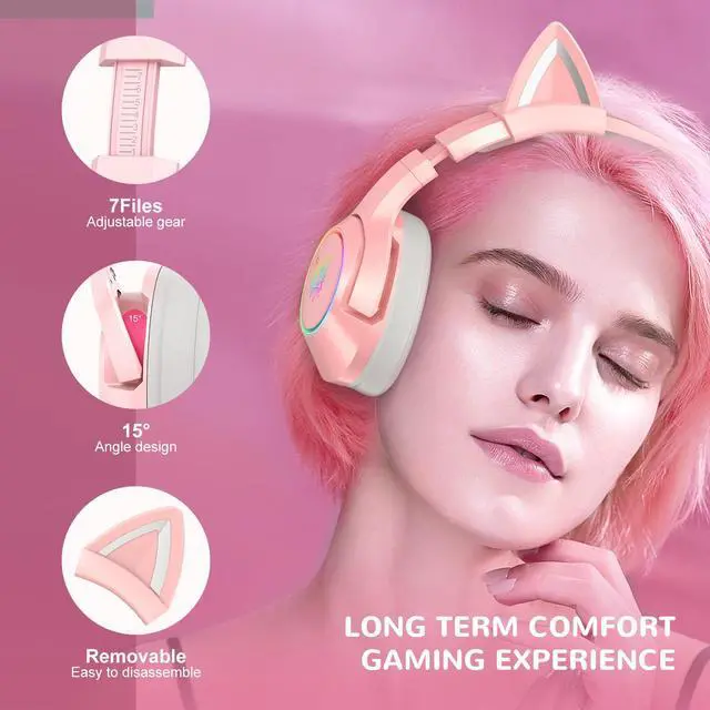 Alt view image 6 of 7 - K9 Gaming Headset with Removable Cat Ears, for PS5, PS4, Nintendo Switch, PC, with Surround Sound, RGB LED Light & Noise Canceling Retractable Microphone