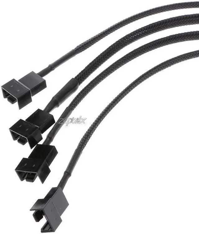 Alt view image 3 of 6 - 1 To 4 Way Y-Splitter Sleeved 4-Pin Molex Male To 4x 3-Pin/4-Pin PWM Male Connector Fan Extension Adapter Cable