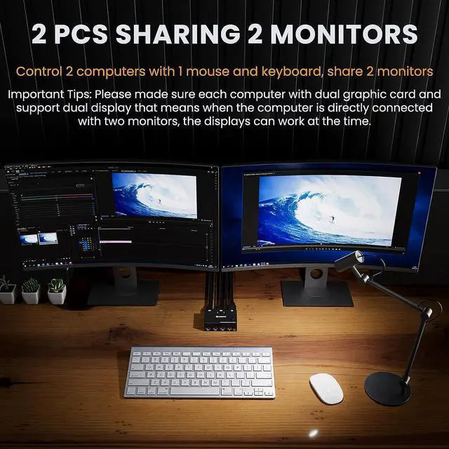 Alt view image 3 of 7 - Dual Monitor USB HDMI KVM Switch 2 in 2 Out, 2 Port 4K@60Hz HDMI Extended Display Switcher for 2 Computers Share 2 Monitors and 4 USB 2.0 Hub, Desktop Controller and HDMI USB Cables Included