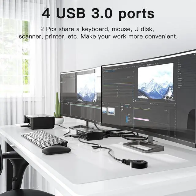 Alt view image 6 of 7 - USB 3.0 HDMI KVM Switch for 2 Computers 2 Monitors 4K@60Hz 2K@144Hz, EDID Emulator, Dual Monitor HDMI KVM Switch for 2 PC Share 2 Displays and 4 USB 3.0 Ports, Wired Remote and USB Cables Included