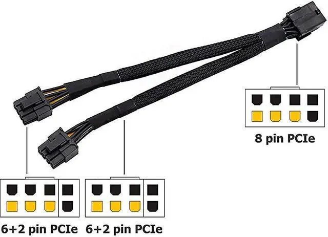 Alt view image 2 of 5 - 8Pin PCI Express Graphics Video Card GPU VGA 8 Pin Female to Dual GPU 8Pin 6+2 Pin Male GPU 8 pin Splitter Power Extension Cable 8 Pin GPU molex 9inch