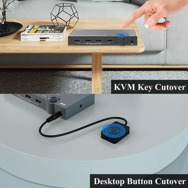 Alt view image 4 of 7 - HDMI KVM Switch 2 Port, USB2.0, Ultra HD 4K @60Hz, 2 PC Share 1 Set of Keyboard, Mouse and Monitor,Support Wireless Keyboard and Mouse